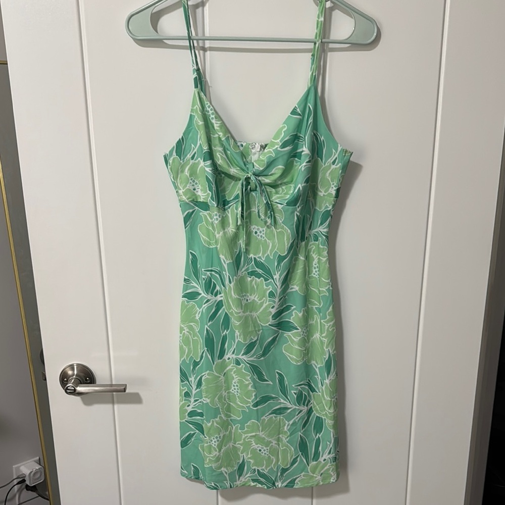 Green Floral Spaghetti Strap Dress